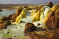 Dalol, Dankakil Depression. Volcanic hot springs of Ethiopia. EarthÃ¢â¬â¢s lowest land volcano.